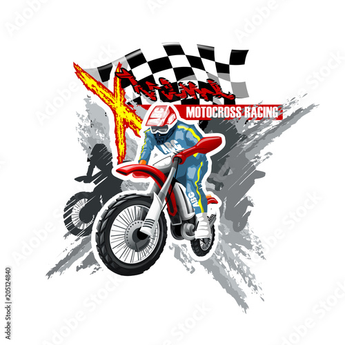Extreme red Off Road Motorbike, X-Treme logo template. Vector illustration.