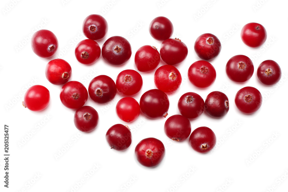 Cranberry isolated on white. With clipping path. Full depth of field. top view Cranberry isolated on white. With clipping path. Full depth of field. top view