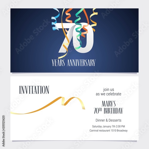 70 years anniversary invitation vector