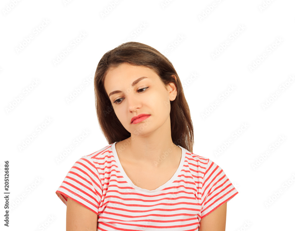 portrait sad unhappy woman. emotional girl isolated on white background portrait sad unhappy woman. emotional girl isolated on white background