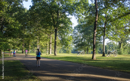 Wallpaper Mural Joggers run near Civil War era cannon along Jackson's Line at the Fredericksburg Battlefield, Fredericksburg & Spotsylvania National Military Park, Fredericksburg, Vieginia. Torontodigital.ca