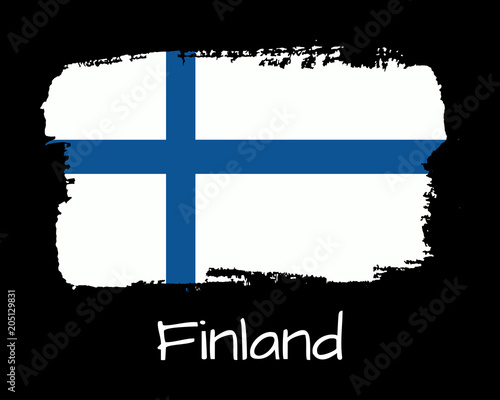 Vector Illustration. Hand draw Finland flag. National Finland banner for design on black background