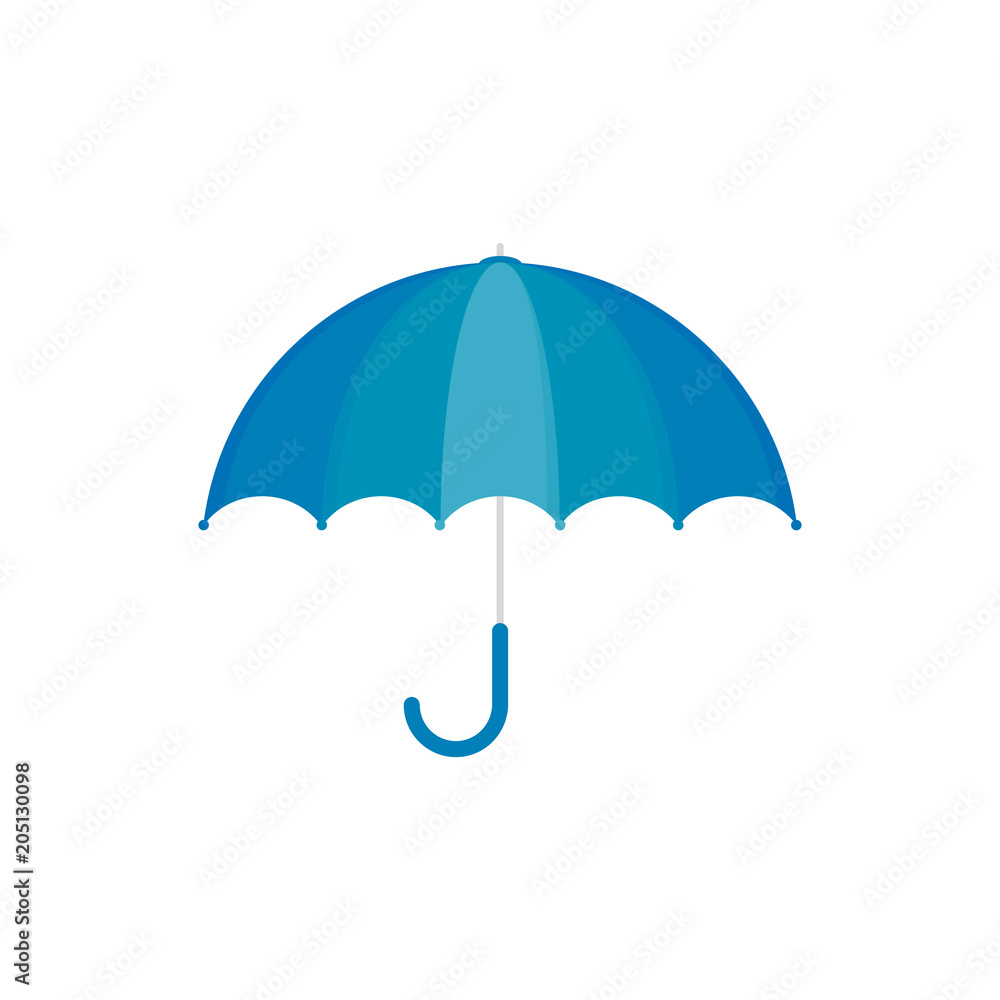 Vector Illustration. Blue umbrella icon. Blue umbrella isolated on white background. Cartoon style