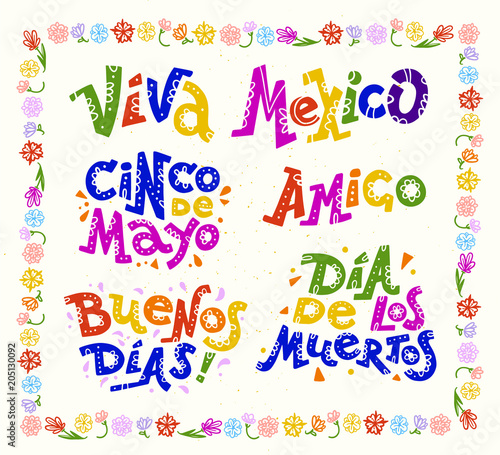 Vector flat set of mexican quotes & lettering for different ocassions & events