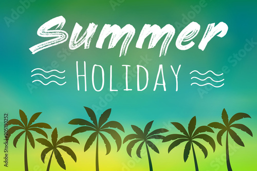 Paradise holidays - shiny poster with palm trees. Vector.