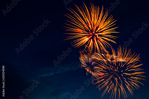 Brightly colorful fireworks and salute of various colors in the night sky photo