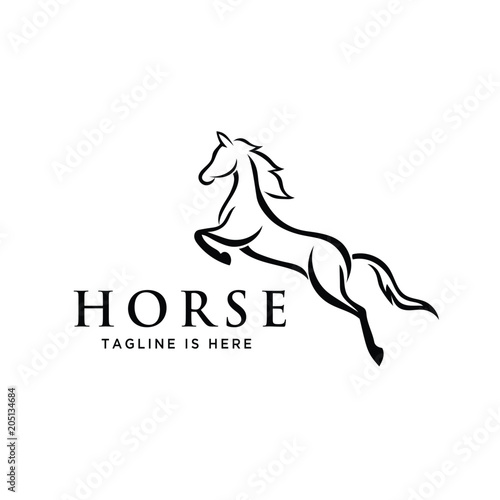 line art elegant jumping horse style logo
