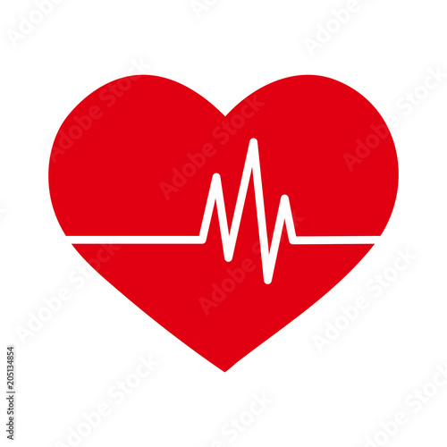 vector simple flat red heart icon with ekg pulse haert beat line signal, healthy lifestyle or medical concept