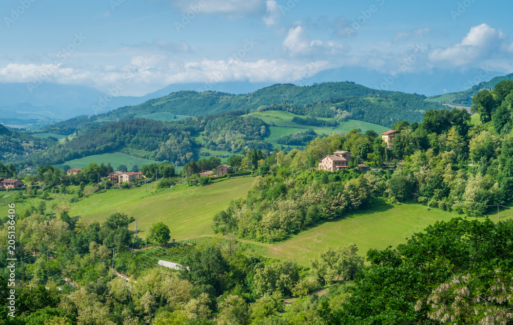 Panoramic view of the hills surrounding Urbino, city and World Heritage Site in the Marche region of Italy.