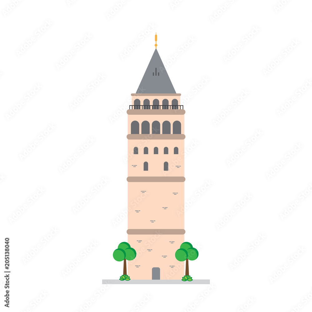 Galata Tower, Istanbul Turkey Isolated Vector Illustration