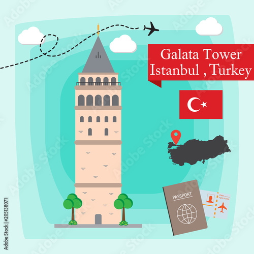 Galata Tower, Istanbul Turkey Concept Vector Illustration