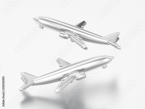 3D illustration two silver airplanes