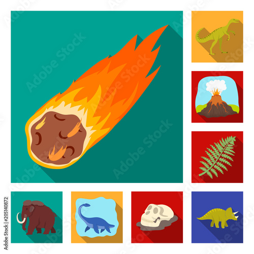 Different dinosaurs flat icons in set collection for design. Prehistoric animal vector symbol stock web illustration.