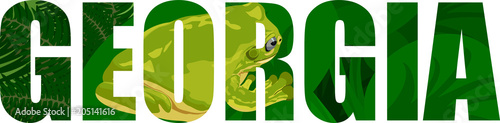 vector Georgia - American state word with green tree frog