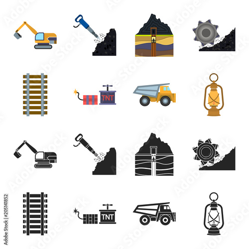 Ryllsy,vzryvchatka, dumper, lantern.Mine set collection icons in black,cartoon style vector symbol stock illustration web.