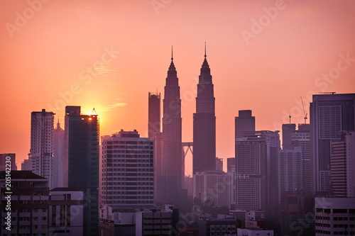 Beautiful sunrise landscape of aerial Kuala Lumpur skyline  Malaysia