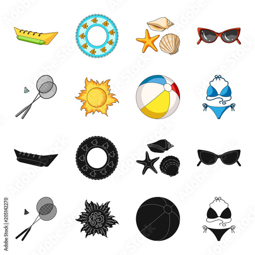 A game of badminton, a ball and the sun.Summer vacation set collection icons in black,cartoon style vector symbol stock illustration web.