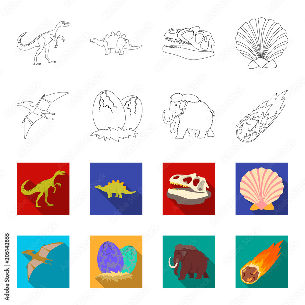 Prehistoric Shell, Dinosaur Eggs,pterodactyl, Mammoth. Dinosaur and  Prehistoric Period Set Collection Icons in Outline Stock Vector -  Illustration of tusks, paleontology: 93544469