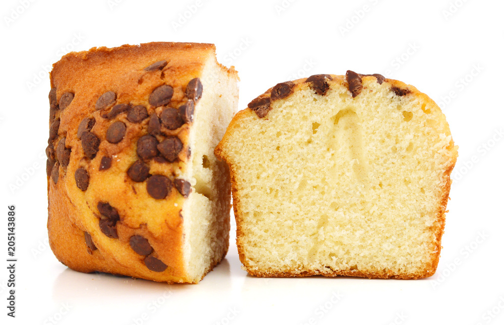 Top View of a Chocolate Chip Muffin Isolated on a White Background Top View of a Chocolate Chip Muffin Isolated on a White Background