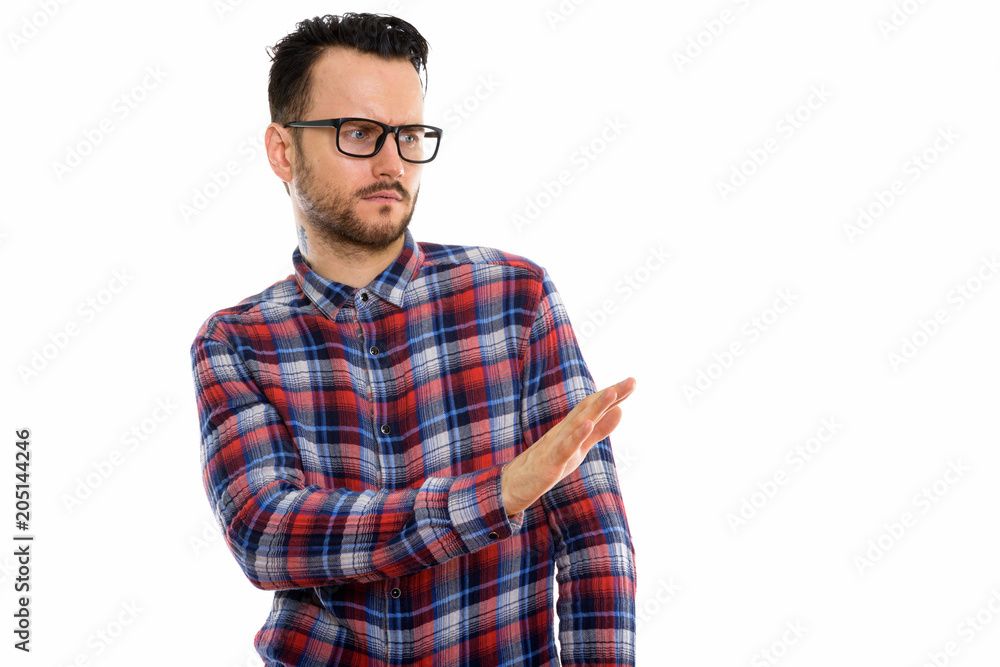 Young handsome bearded man construction worker Young handsome bearded man construction worker
