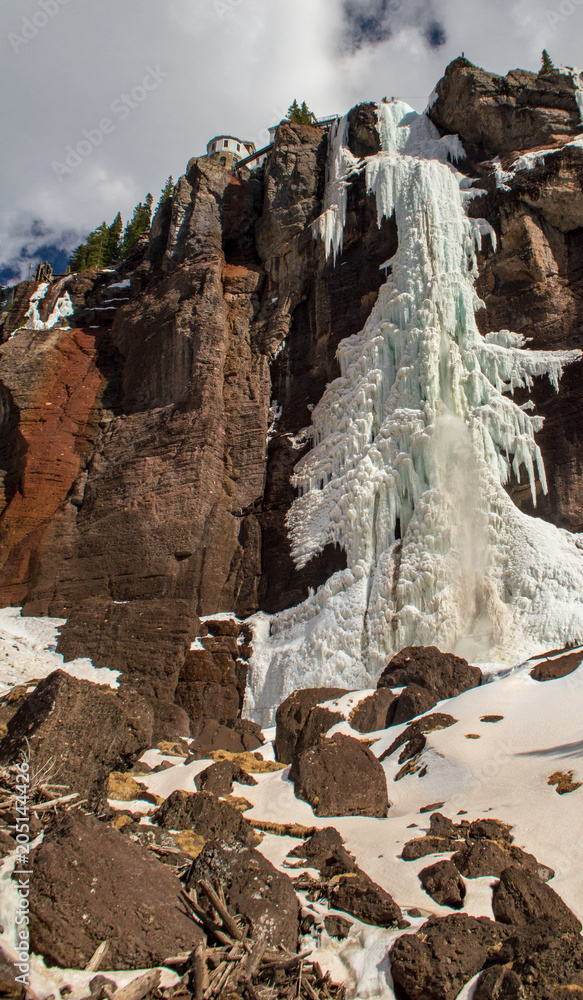 Frozen Waterfall Ice Bridal Veil Falls in Telluride Colorado Stock