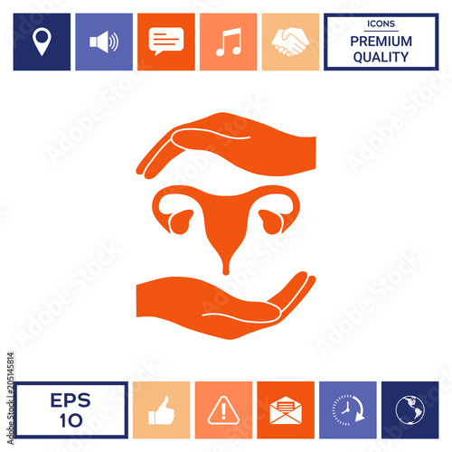 Hands holding Female uterus - protection symbol