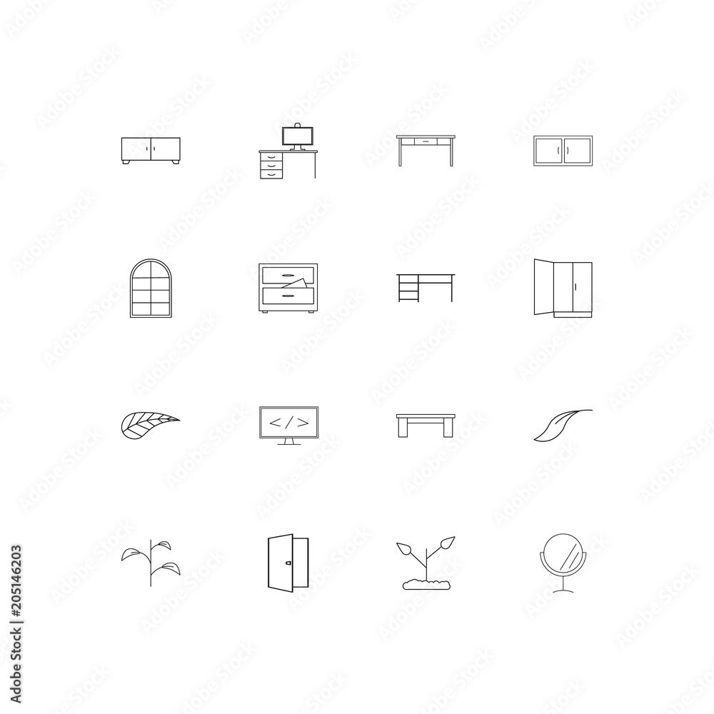 Furniture And Home Accents linear thin icons set. Outlined simple vector icons Furniture And Home Accents linear thin icons set. Outlined simple vector icons