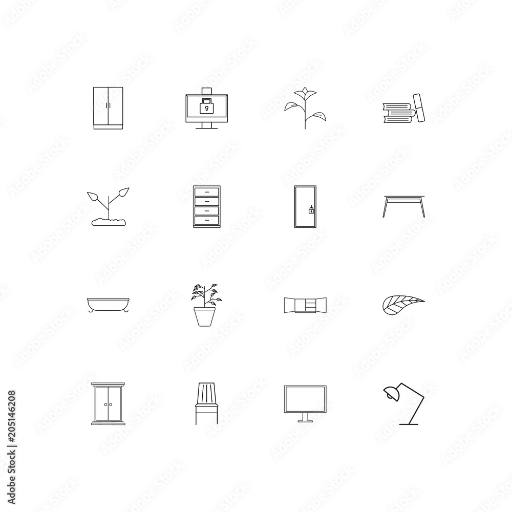 Furniture And Home Accents linear thin icons set. Outlined simple vector icons Furniture And Home Accents linear thin icons set. Outlined simple vector icons
