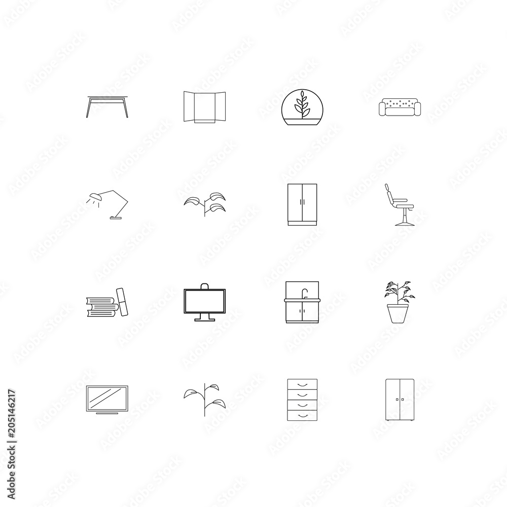 Furniture And Home Accents linear thin icons set. Outlined simple vector icons Furniture And Home Accents linear thin icons set. Outlined simple vector icons