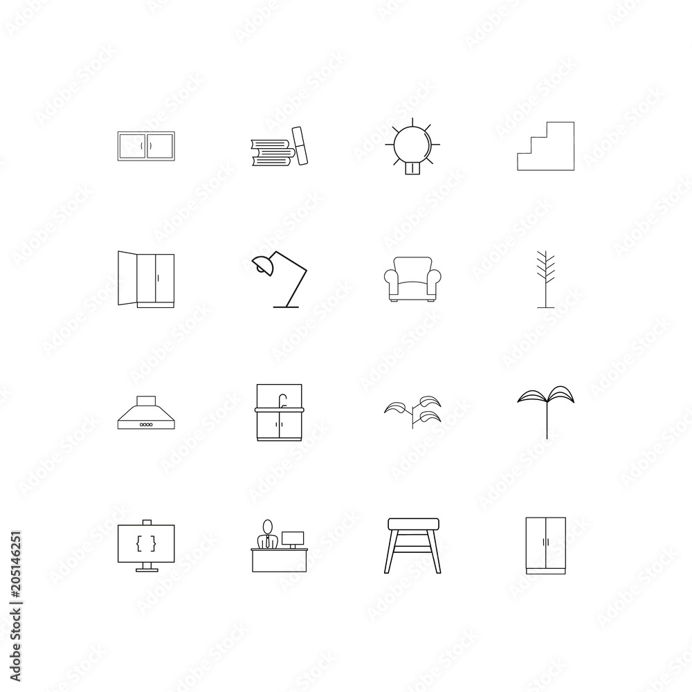 Furniture And Home Accents linear thin icons set. Outlined simple vector icons Furniture And Home Accents linear thin icons set. Outlined simple vector icons