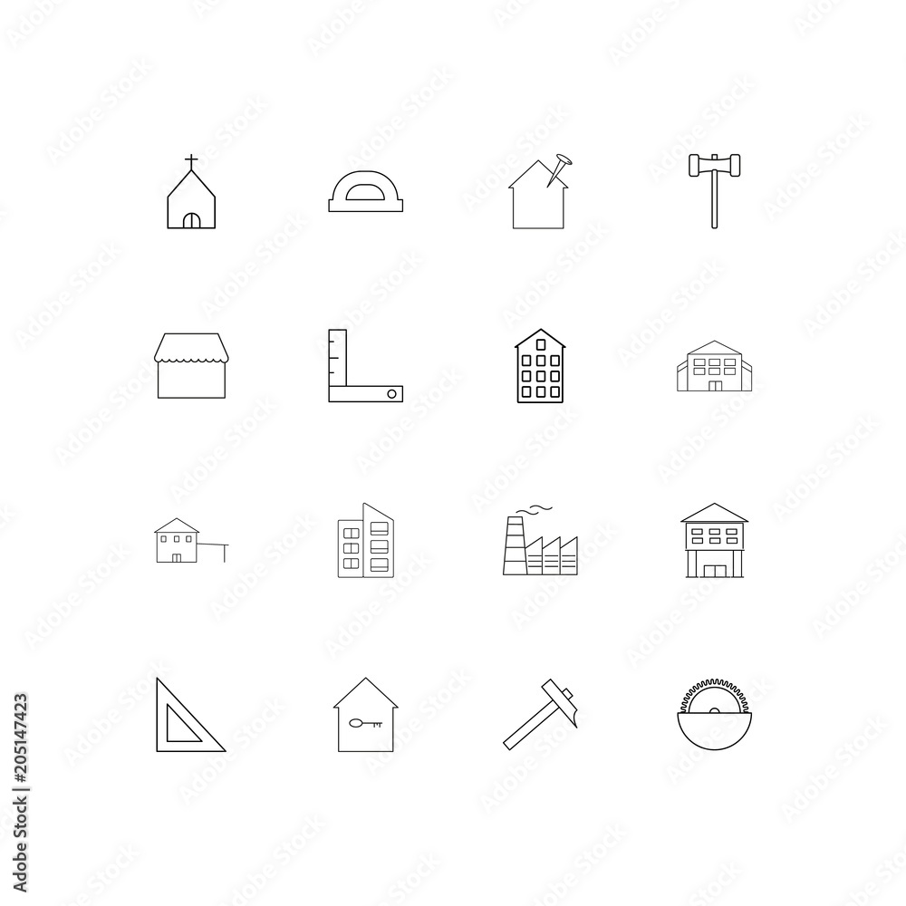 Buildings And Constructions linear thin icons set. Outlined simple vector icons Buildings And Constructions linear thin icons set. Outlined simple vector icons