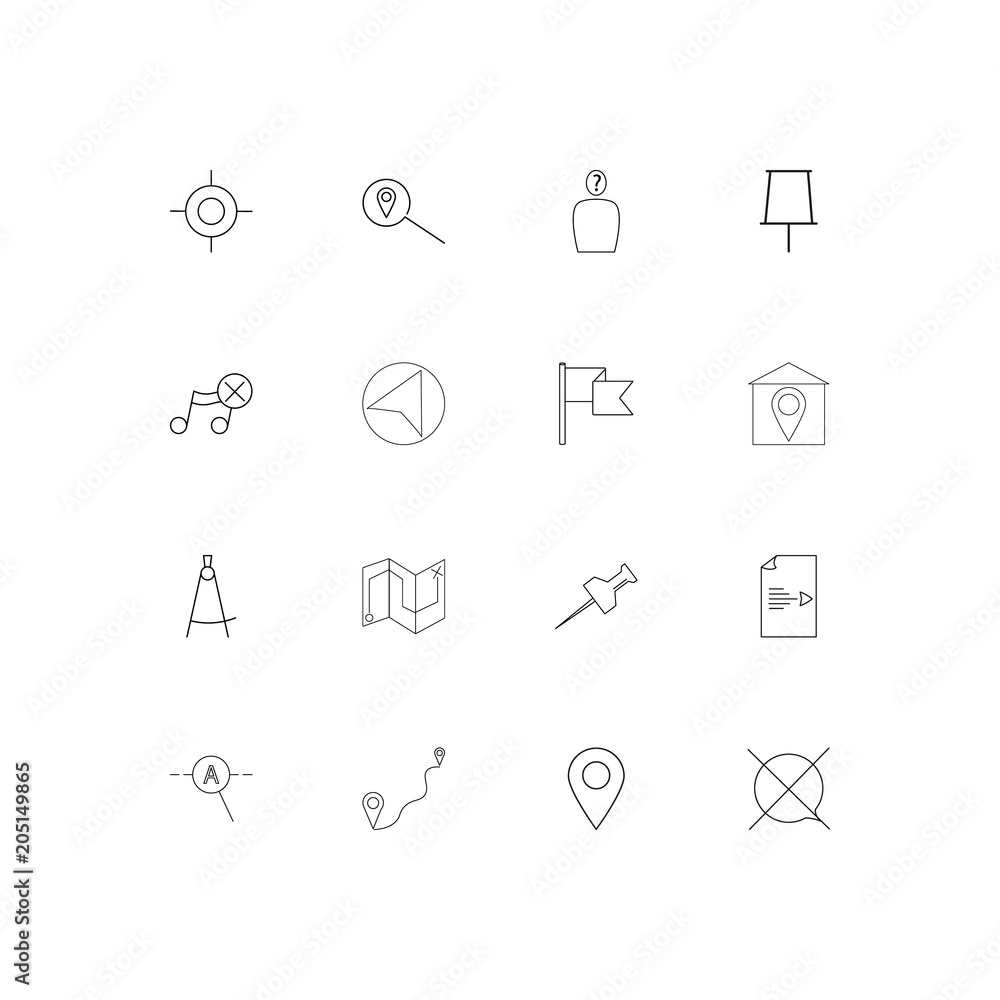 Maps And Navigation linear thin icons set. Outlined simple vector icons