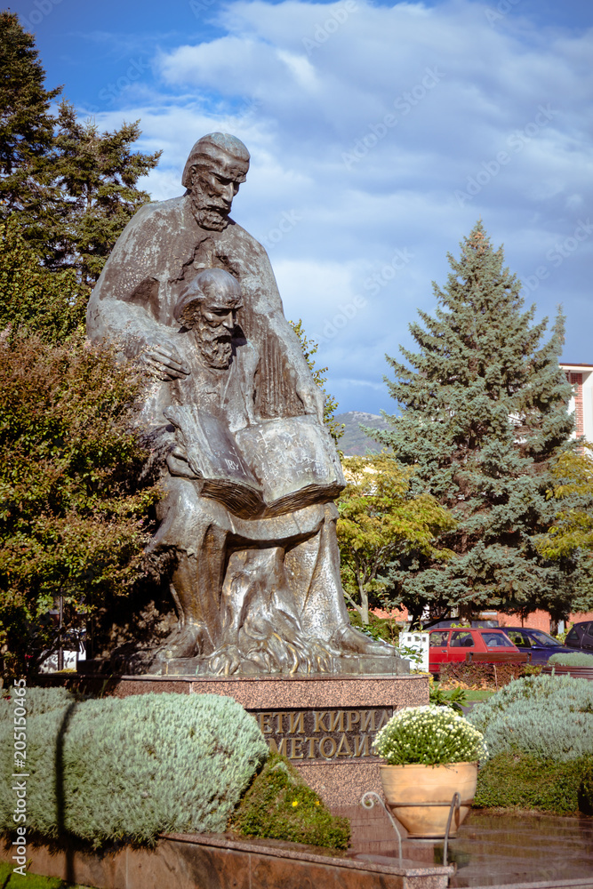 Large Bronze Statue of Saints Cyril and Methodius, Inventors of the Cyrillic Alphabet -Catholic Christian Theologians & Missionaries & Apostles to the Slavs, in Ohrid, FYROM Macedonia