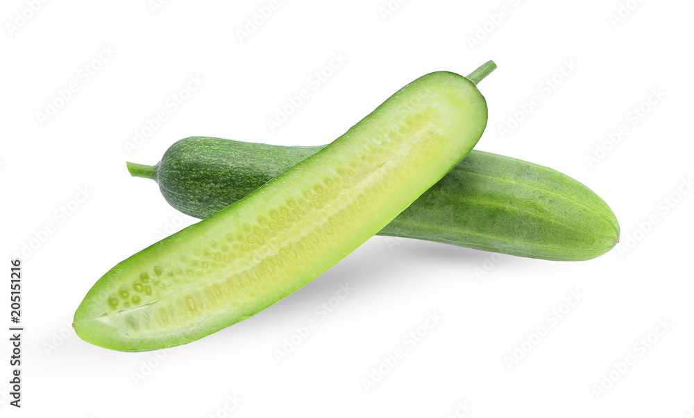 whole and half cucumber isolated on white background whole and half cucumber isolated on white background