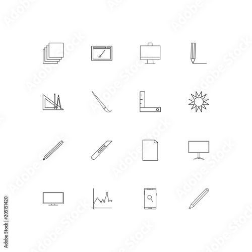 Creative Process And Design linear thin icons set. Outlined simple vector icons