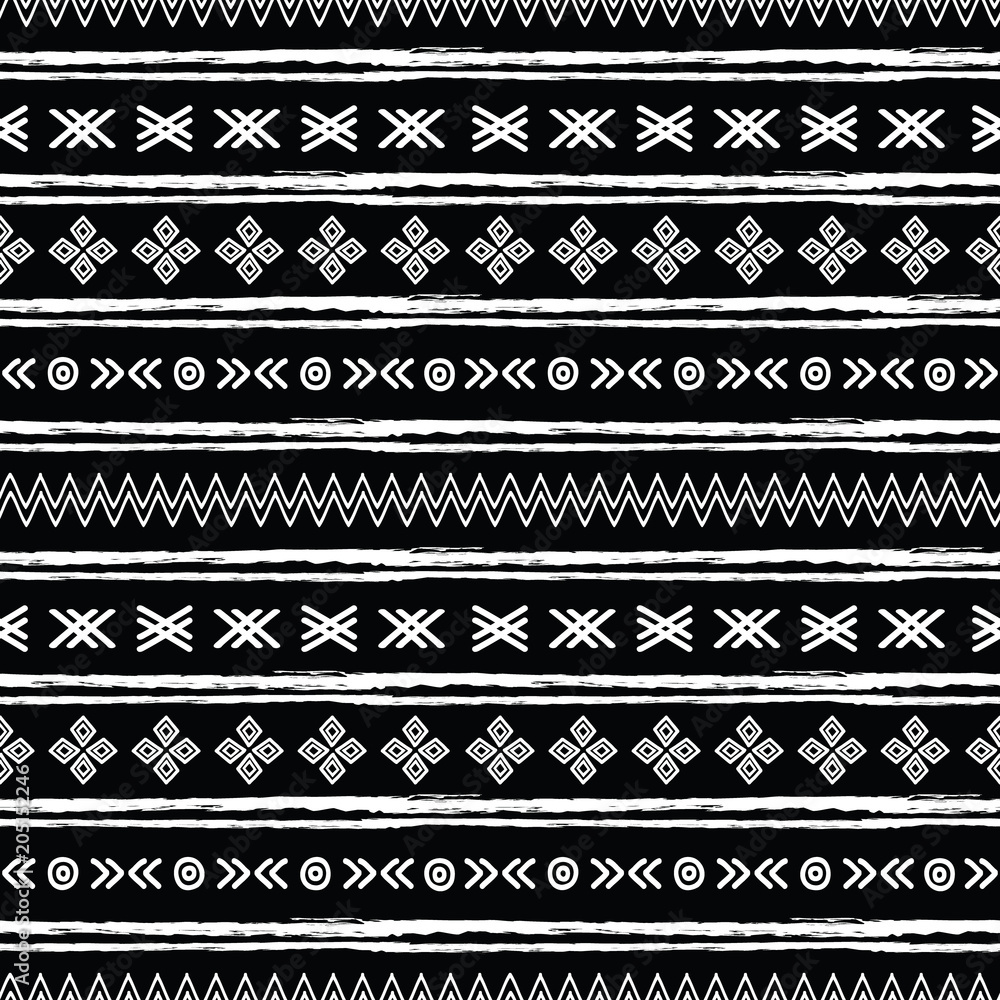 Tribal black and white seamless repeat pattern. Great for folk modern wallpaper, backgrounds, invitations, packaging design projects. Surface pattern design. Tribal black and white seamless repeat pattern. Great for folk modern wallpaper, backgrounds, invitations, packaging design projects. Surface pattern design.