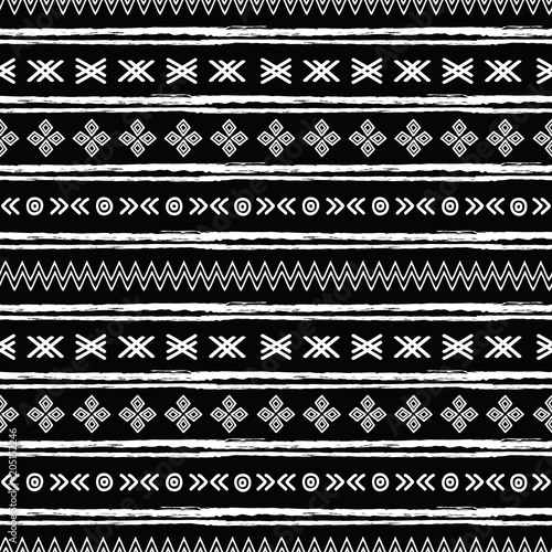 Tribal black and white seamless repeat pattern. Great for folk modern wallpap...