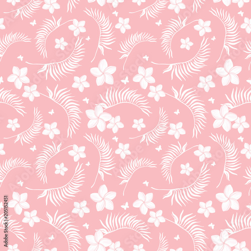 Tropical pink flowers seamless repeat pattern. Great for summer exotic wallpa...