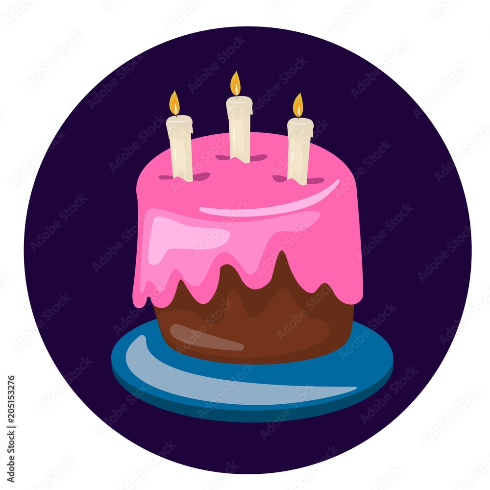 Birthday cake vector. Sweet cream pie with candles on a plate Birthday cake vector. Sweet cream pie with candles on a plate