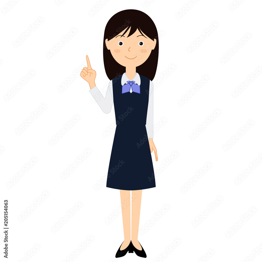 ビジネス制服を着た若い女性の手のサインのイラスト