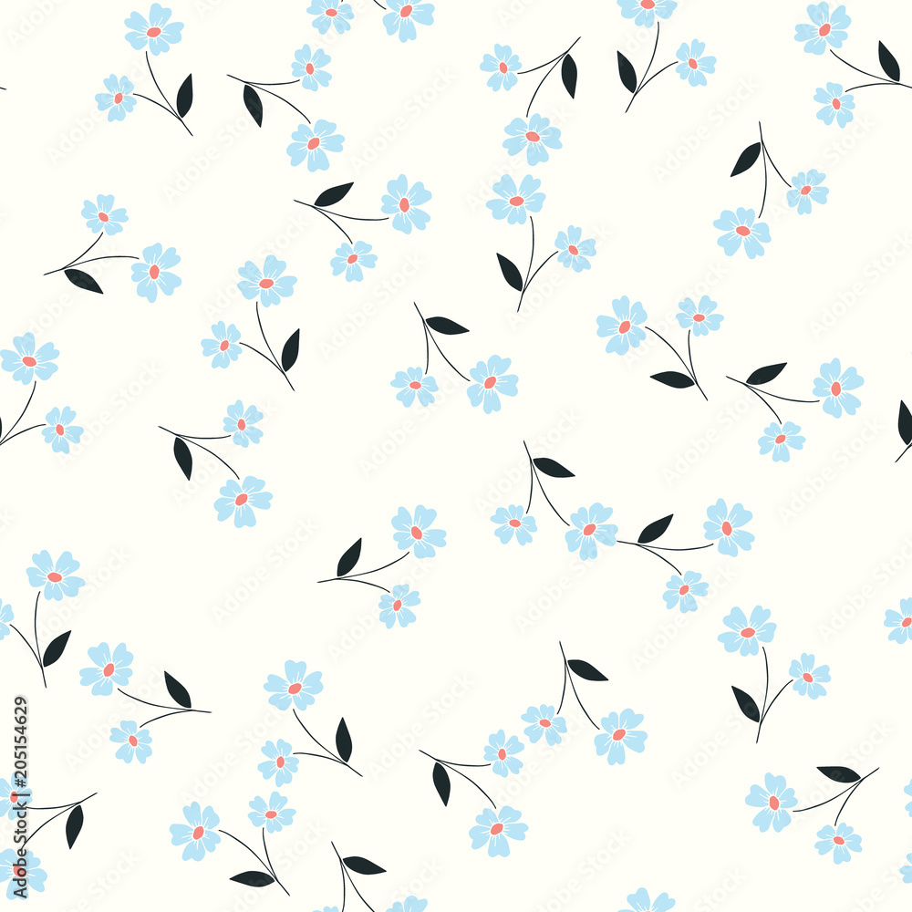 Fototapeta premium little blue flowers toss vector seamless repeat pattern