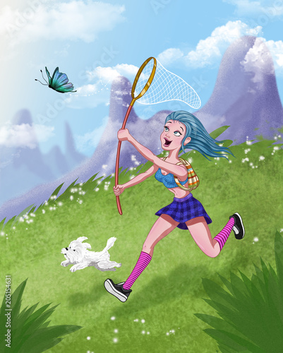 Girl hunting butterflies