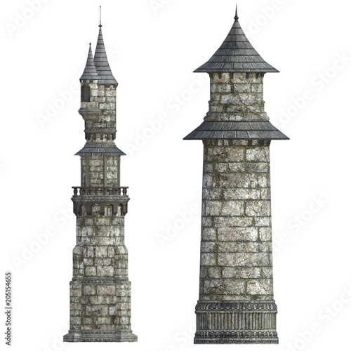 Obraz na płótnie Old Castle / Tower isolated on white, 3d render.
