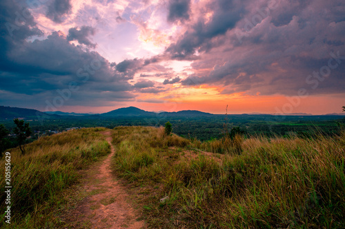 Beautiful Aerial view of Bald mountain or Grass Mountain is locally known as Khao Hua Lon or Phu Khao Ya, Ranong, Thailand