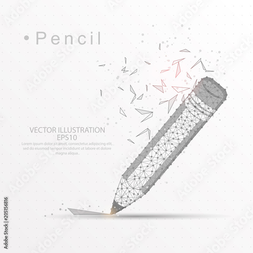 Pencil digitally drawn low poly wire frame on white background. photo