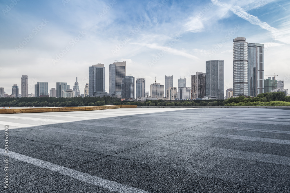 Panoramic skyline and buildings with empty road，chongqing city，china