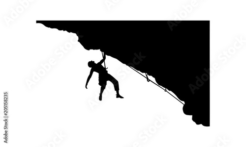 drawing silhouette climbers attempt reach the top of the rock.