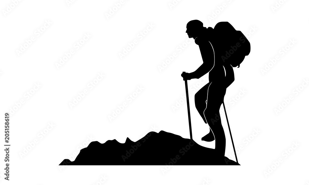 the silhouette of a male mountaineer in a snow area the silhouette of a male mountaineer in a snow area