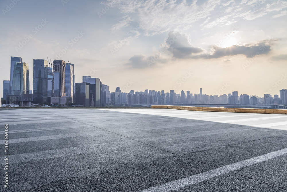 Panoramic skyline and buildings with empty road,chongqing city,china Panoramic skyline and buildings with empty road,chongqing city,china