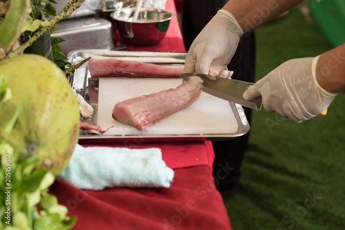 fresh fish cutting and prepare to cook by chef in a cooking class